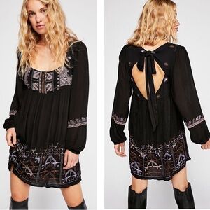 Free People Black Embroidered Rhiannon mini dress size small